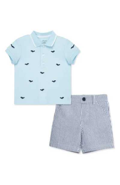 Little Me Babies'  Whale Embroidered Cotton Polo & Stripe Shorts Set