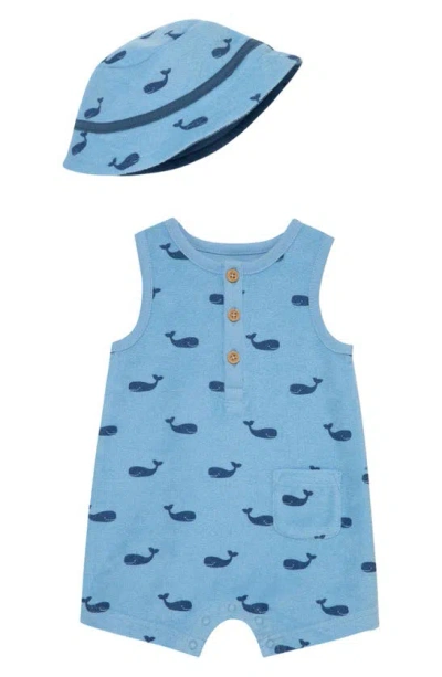 Little Me Babies'  Whale Print Romper & Hat Set In Blue