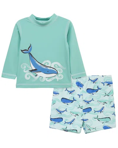 Little Me Whale Rashguard Set In Green