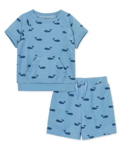 Little Me Babies' Whale Terry Set In Light Blue