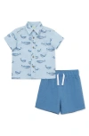 Little Me Whale Woven Cotton Button-up Shirt & Shorts Set In Blue