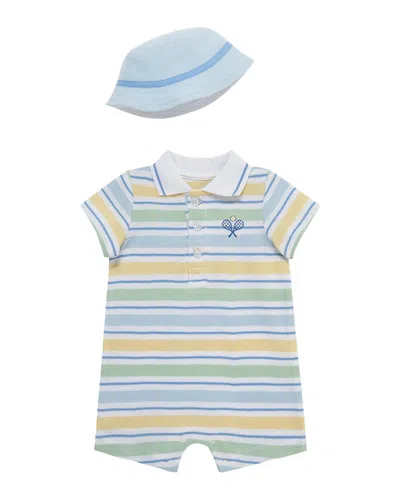 Little Me Kids' Wide Striped Romper Hat In Green