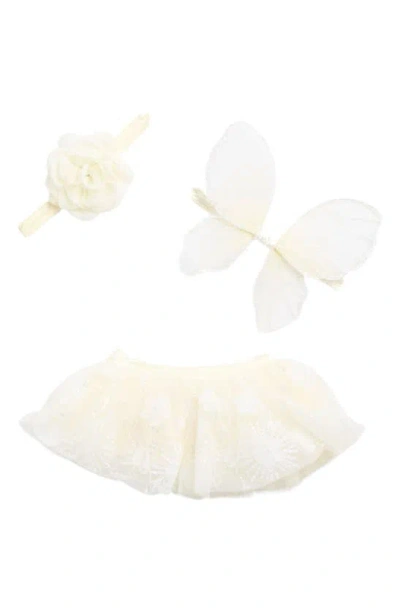 Little Me Babies' Wing Headband, Rosette Headband & Tutu Set In Ivory/ Multi