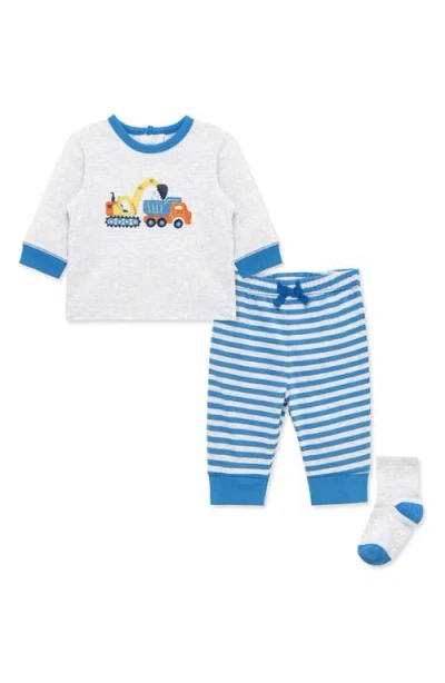 Little Me Babies'  Work Zone Embroidered Shirt, Pants & Socks Set In Blue