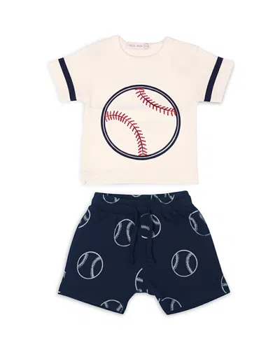 Little Mish Boys' Baseball Number Tee & French Terry Shorts Set - Baby In Sand