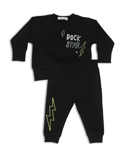 Little Mish Boys' Rock Doodles Embroidered Details French Terry Top & Pants Set - Baby In Black