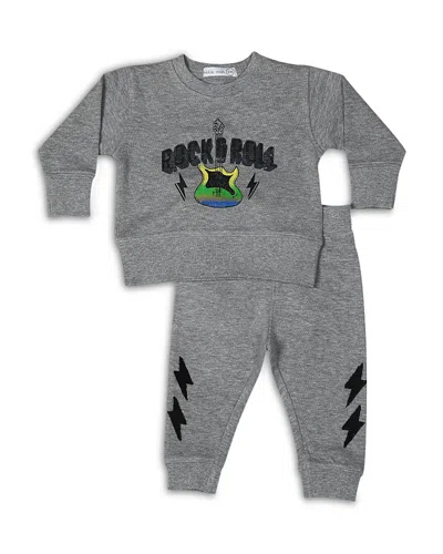 Little Mish Boys' Rock Tour Chenille Bolt French Terry Top & Pants Set - Baby In Heather