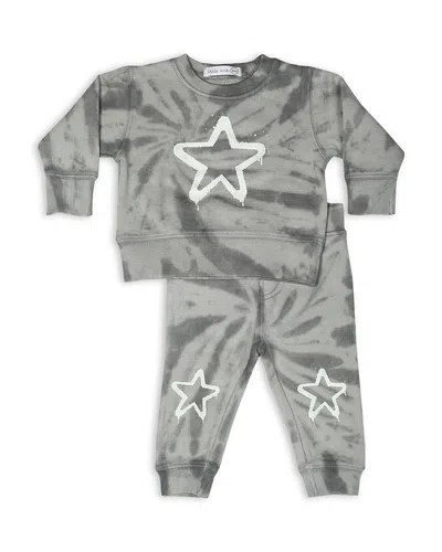 Little Mish Boys' Tie Dyed Star French Terry Top & Pants Set - Baby In Gray