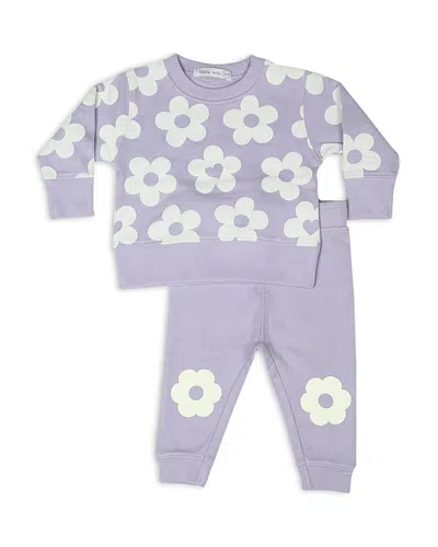 Little Mish Girls' Allover Daisy French Terry Top & Pants Set - Baby In Purple