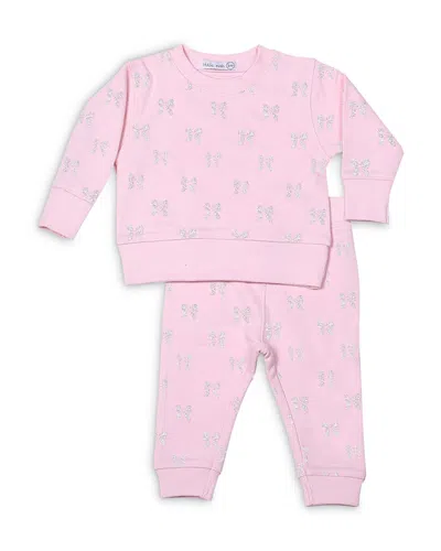 Little Mish Girls' Glitter Bows French Terry Top & Pants Set - Baby In Pink