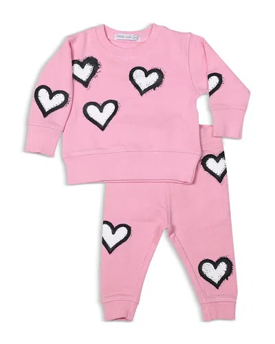Little Mish Girls' Graffiti Hearts French Terry Top & Pants Set - Baby In Pink