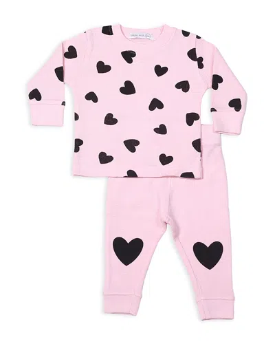 Little Mish Girls' Hearts Thermal Top & Pants Set - Baby In Pink/black
