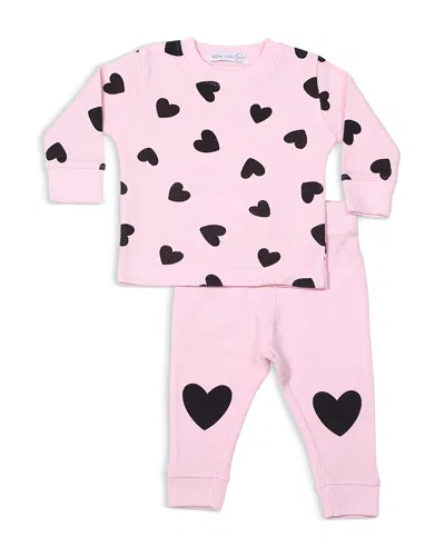 Little Mish Kids' Girls' Hearts Thermal Top & Pants Set - Toddler In Pink/black