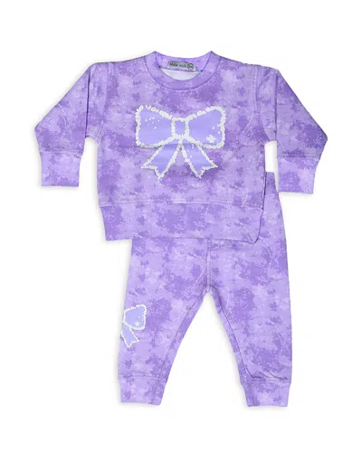 Little Mish Girls' Tie Dyed Element Glitter Details Bow Top & Pants Set - Baby In Lilac