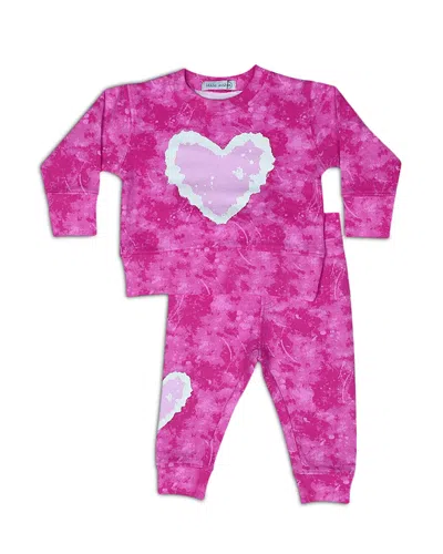 Little Mish Girls' Tie Dyed Element Glitter Details Heart Top & Pants Set - Baby In Pink