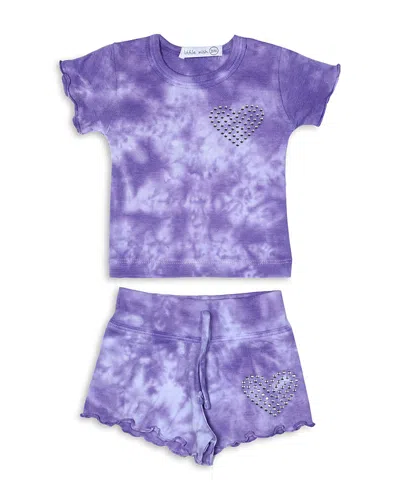 Little Mish Girls' Tie Dyed Heart Tee & Shorts Set - Baby In Purple