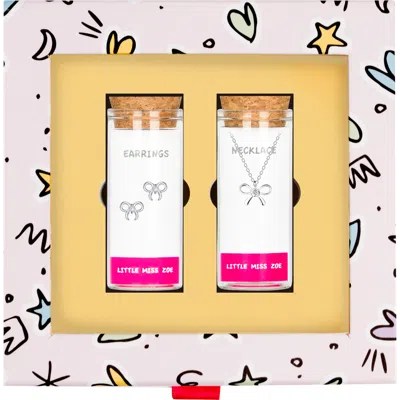 Little Miss Zoe Kids' Bow Necklace And Earrings Gift Set In Metallic