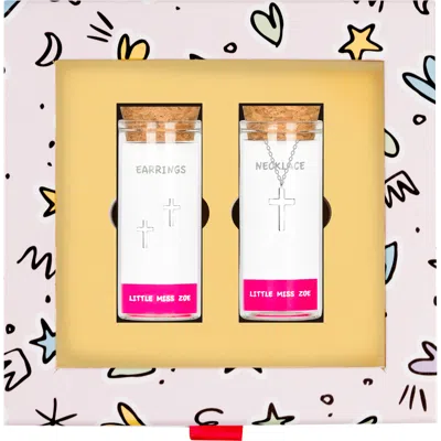 Little Miss Zoe Kids' Cross Necklace And Earrings Gift Set In Metallic