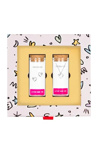 Little Miss Zoe Kids' Heart Necklace And Earrings Gift Set In Metallic
