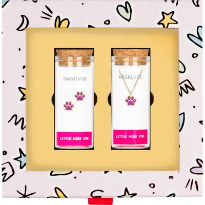 Little Miss Zoe Kids' Paw Necklace And Earrings Gift Set In Pink