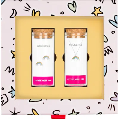 Little Miss Zoe Kids' Rainbow Necklace And Earrings Gift Set In Metallic