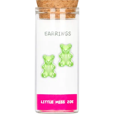 Little Miss Zoe Kids'  Yummy Bear Stud Earrings In Green