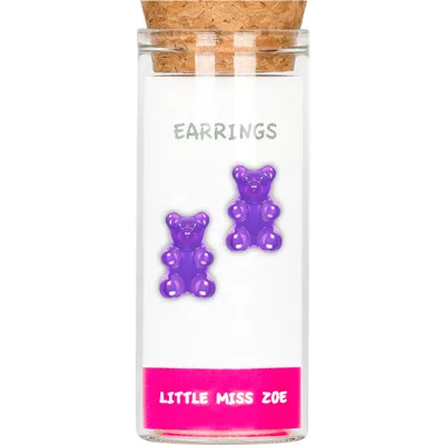 Little Miss Zoe Kids'  Yummy Bear Stud Earrings In Purple