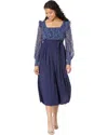 Little Mistress Belle Midi Dress Womens Blue Pleated Sheer Puff Sleeve Jdm834 In Blue