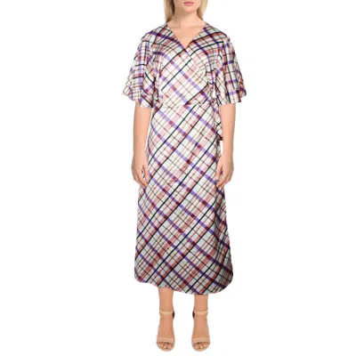 Little Mistress Plus Womens Plaid Polyester Wrap Dress