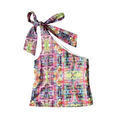 Little Olin Kids Accent Shoulder Top In Pink Neon In Pattern