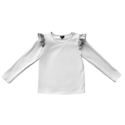 Little Olin Kids Silver Ruffle Top In White
