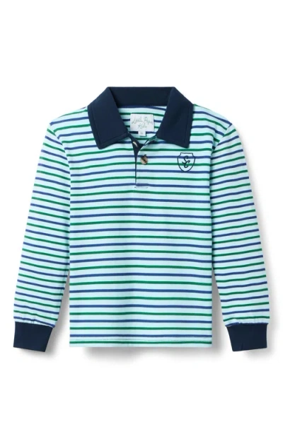 Little Paper Kids Rhodes Golf Stripe Long Sleeve Polo In Blue