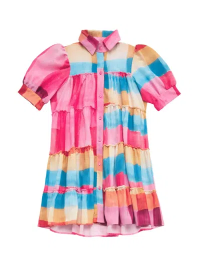 Little Peixoto Little Girl's & Girl's Lola Plaid Puff-sleeve Shirtdress In Summer Sailing