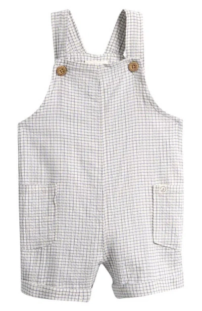 Little Planet Babies'  Check Stretch Cotton Blend Short Overalls In Gray