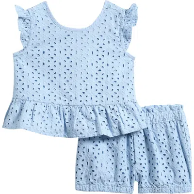 Little Planet Babies'  Cotton Eyelet Top & Shorts Set In Blue