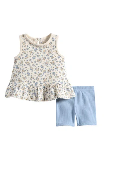 Little Planet Babies'  Floral Cotton Blend Top & Shorts Set In Blue