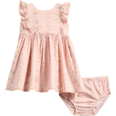 Little Planet Babies'  Floral Lace Trim Ruffle Organic Cotton & Linen Dress With Bloomers In Pink