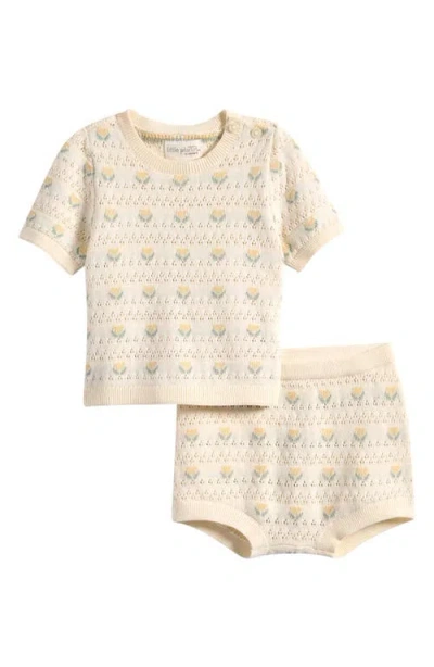 Little Planet Babies'  Floral Organic Cotton Pointelle Sweater & Shorts Set In Yellow