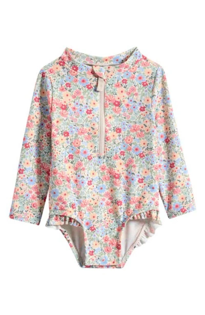 Little Planet Babies'  Floral Print Ruffle Long Sleeve One-piece Rashguard Swimsuit In Multi
