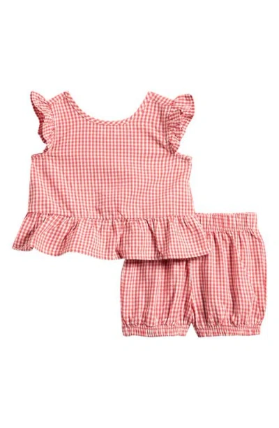 Little Planet Babies'  Gingham Check Cotton & Linen Top & Shorts Set In Pink