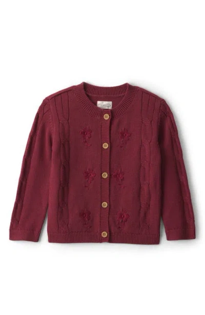 Little Planet Babies'  Kids' Organic Cotton Cable Knit Cardigan In Burgundy