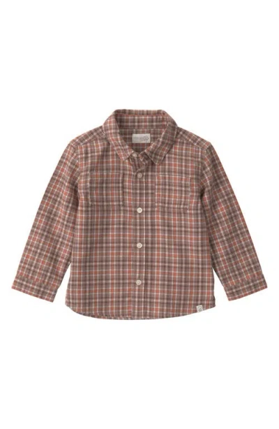 Little Planet Babies'  Kids' Organic Cotton Flannel Button-up Shirt In Brown Plaid