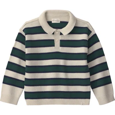 Little Planet Babies'  Kids' Striped Long Sleeve Polo Sweater In Lp Green Navy Stripe
