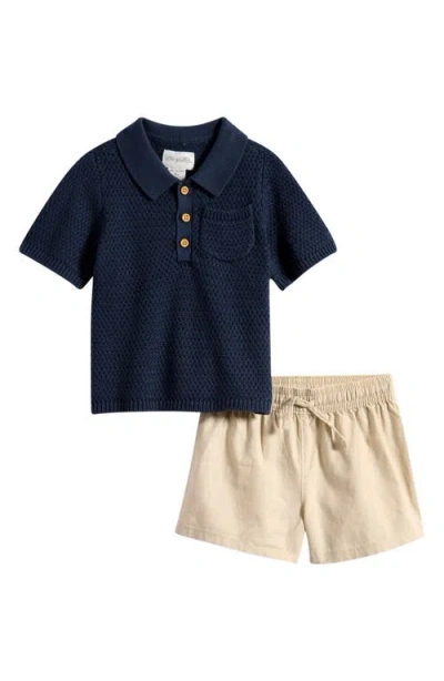 Little Planet Babies'  Knit Polo & Shorts Set In Blue