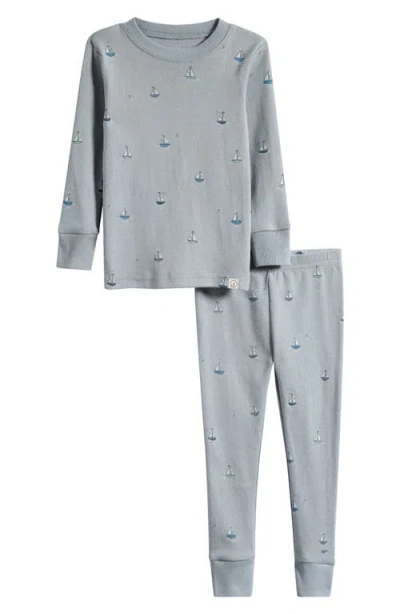 Little Planet Babies'  Print Fitted Organic Cotton Two-piece Pajamas In Gray
