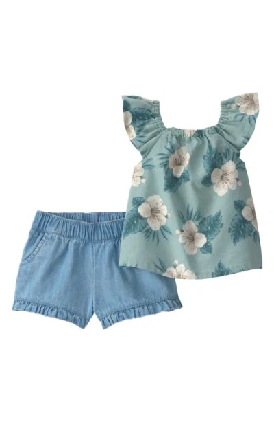 Little Planet Babies'  Print Organic Cotton & Linen Tank & Shorts Set In Blue