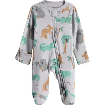 Little Planet Babies'  Print Organic Cotton Zip Footie In Gray