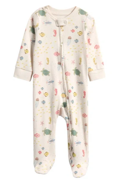 Little Planet Babies'  Sea Life Print Organic Cotton Footie In Multi