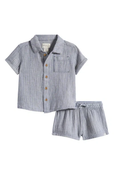 Little Planet Babies'  Short Sleeve Organic Cotton Button-up Shirt & Shorts Set In Gray