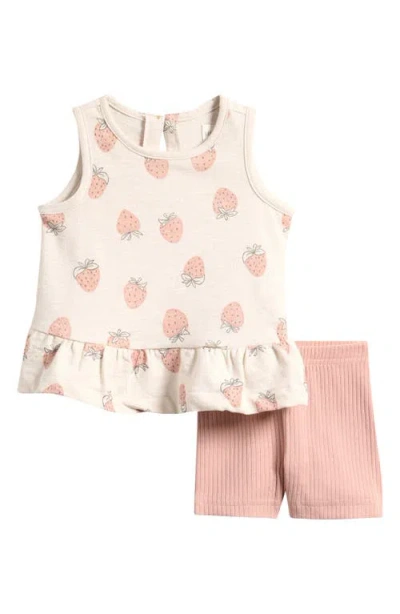 Little Planet Babies'  Strawberry Print Cotton Blend Top & Shorts Set In Multi